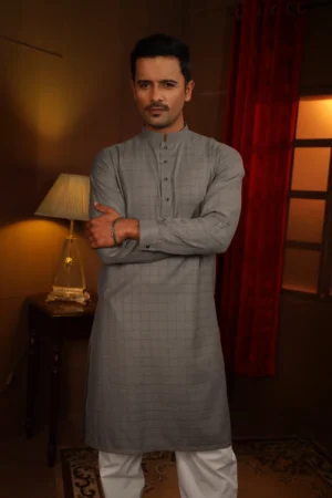 Grey- Textured Fabric Panjabi