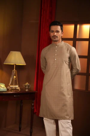 Creamy Beige- Textured Fabric Panjabi