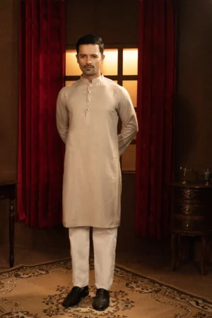 Beige- Textured fabric Panjabi