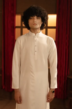 Pure White- Textured fabric Panjabi