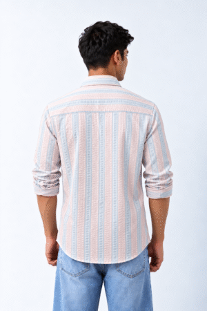 ROVO Blush Stripe men's textured shirt with horizontal striped back yoke