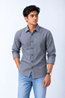 ROVO Slate Dot men's grey polka dot casual shirt front model view