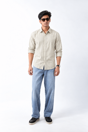 Men's ROVO Ivory Line regular fit cotton casual shirt styled with light blue jeans